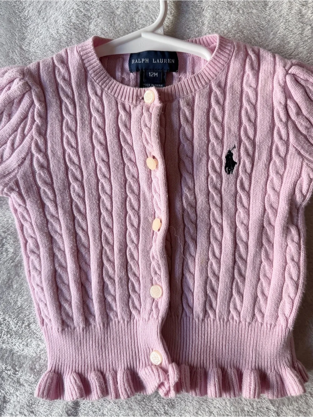 Ralph Lauren Pink Cable-Knit Baby Cardigan with Pony